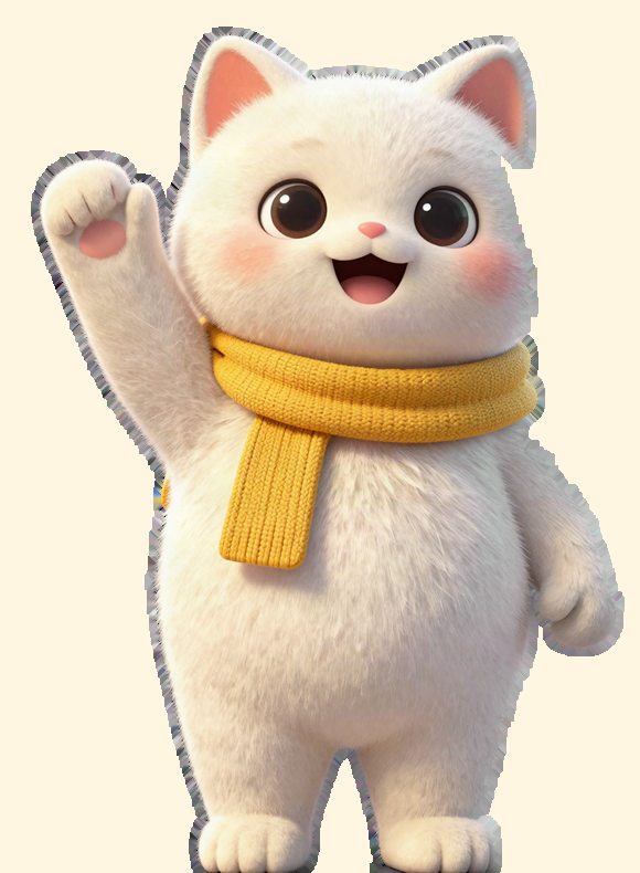 Talkie, the Let's Talk cat, waving hello